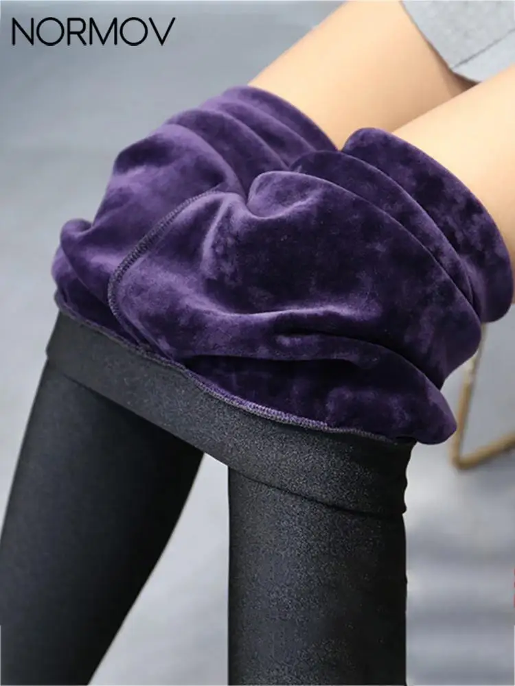 

NORMOV Winter Leggings Thick Women Slim Fit Warm Soft Legging Skin Friendly Breathable Outer Wear Velvet Elastic Thin Leggings