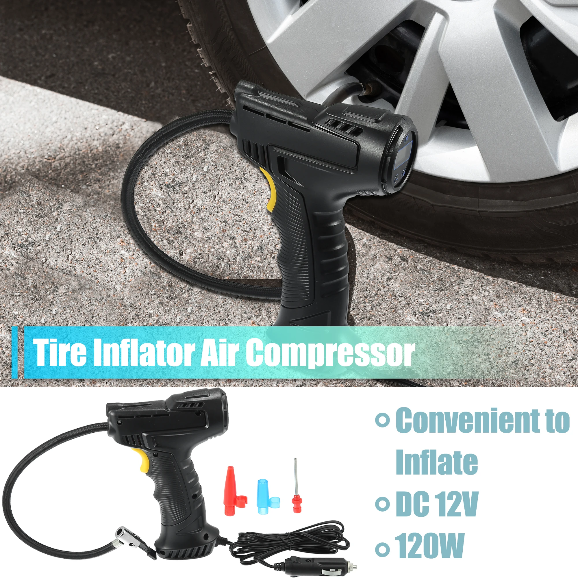 

Uxcell 120W Rechargeable Air Compressor Wireless Inflatable Pump Portable Air Pump Digital Motorcycle Car Tire Inflator