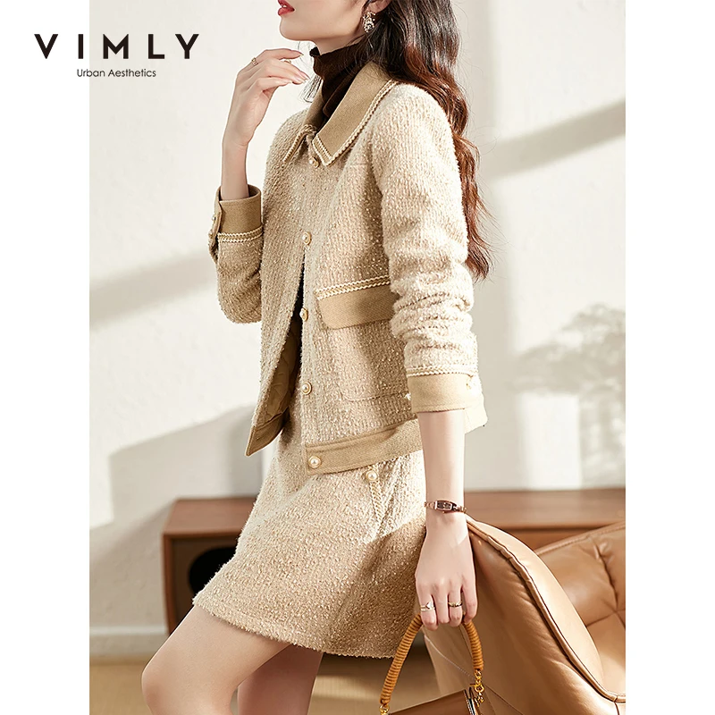 Зимний теплый костюм Vimly куртка элегантные офисные твидовые куртки