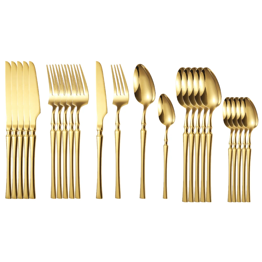 

24pcs Tableware Gold Cutlery Set Forks Knives Spoons Dinnerware Flatware Stainless Steel Western Tableware Gift