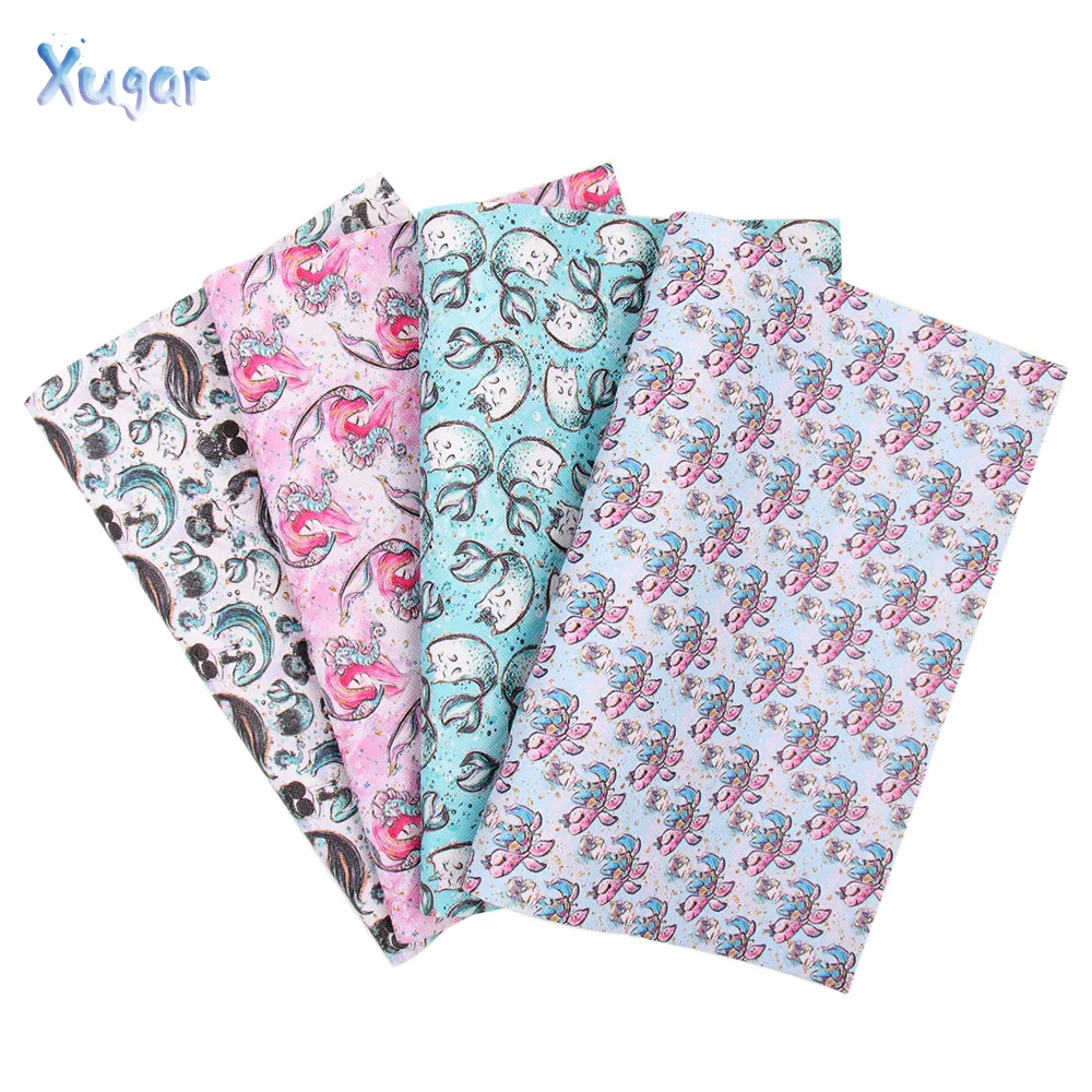 

Xugar 22*30cm Mermaid Printed Vinyl Leather Faux Synthetic Leather for DIY Hair Bows Accessories Handmade Crafts Bags Patchworks