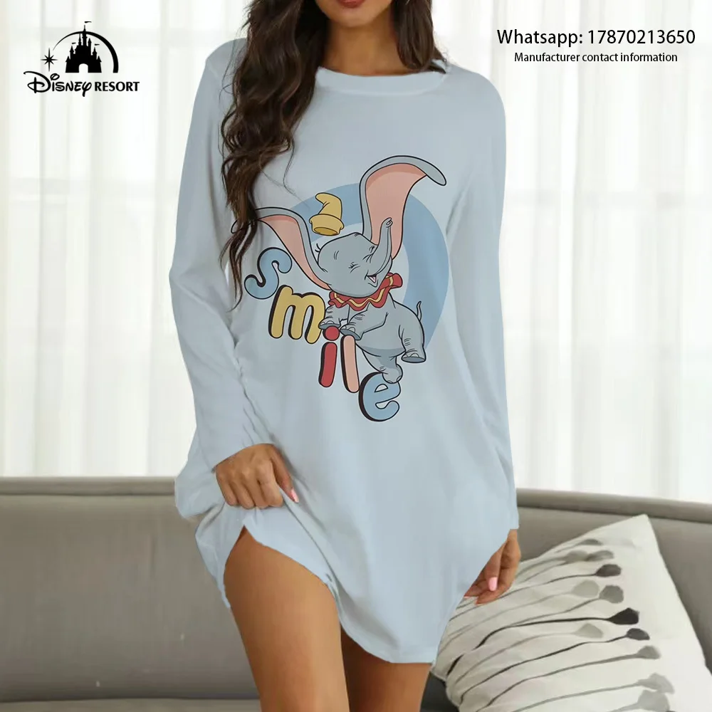 

2022 Fall New Casual Long Sleeve Round Neck Disney Dumbo Print Dress Elegant Fashion Office Ladies Dress