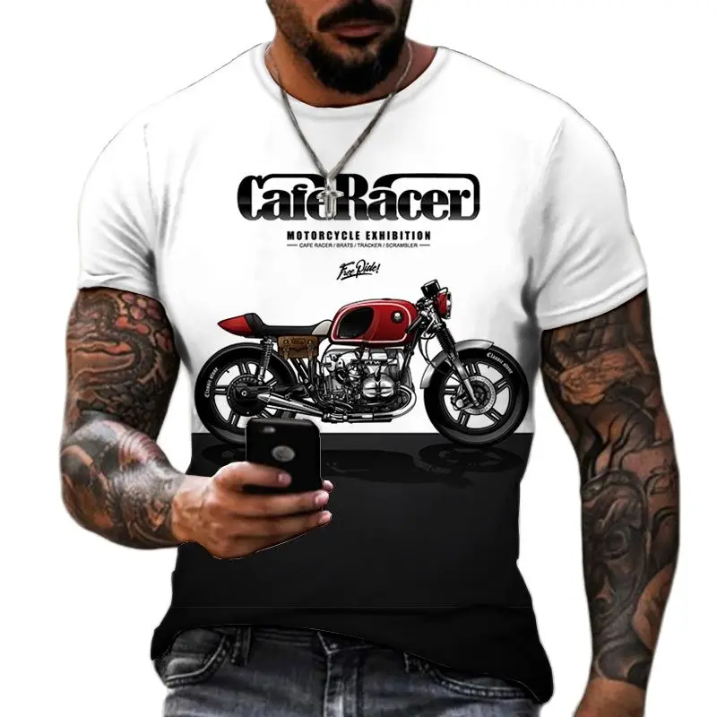 

Summer 3D Men's T-Shirt Retro Motorcycle Print O-Neck Short Sleeve Loose Oversized T-Shirt For Men's Fashion Biker Men Clothing