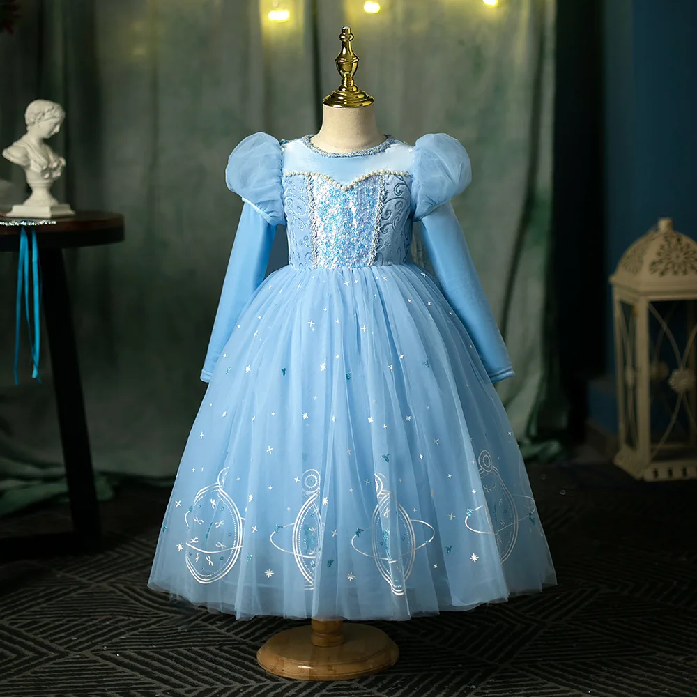 Костюм принцессы Диснея для девочек Vestidos детское платье Эльзы косплея пышная