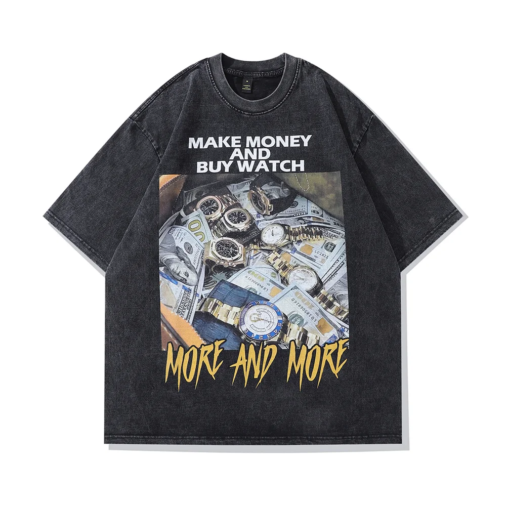 

Футболка мужская с принтом денежных купюр, уличная одежда в стиле хип-хоп, черная моющаяся футболка с коротким рукавом, хлопковый топ в стиле Харадзюку, лето 2023
