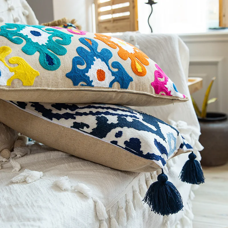

Этнический чехол для дивана, длинные подушки с цветочной вышивкой в стиле бохо 60*30 для спальни, дивана, поясничных подушек