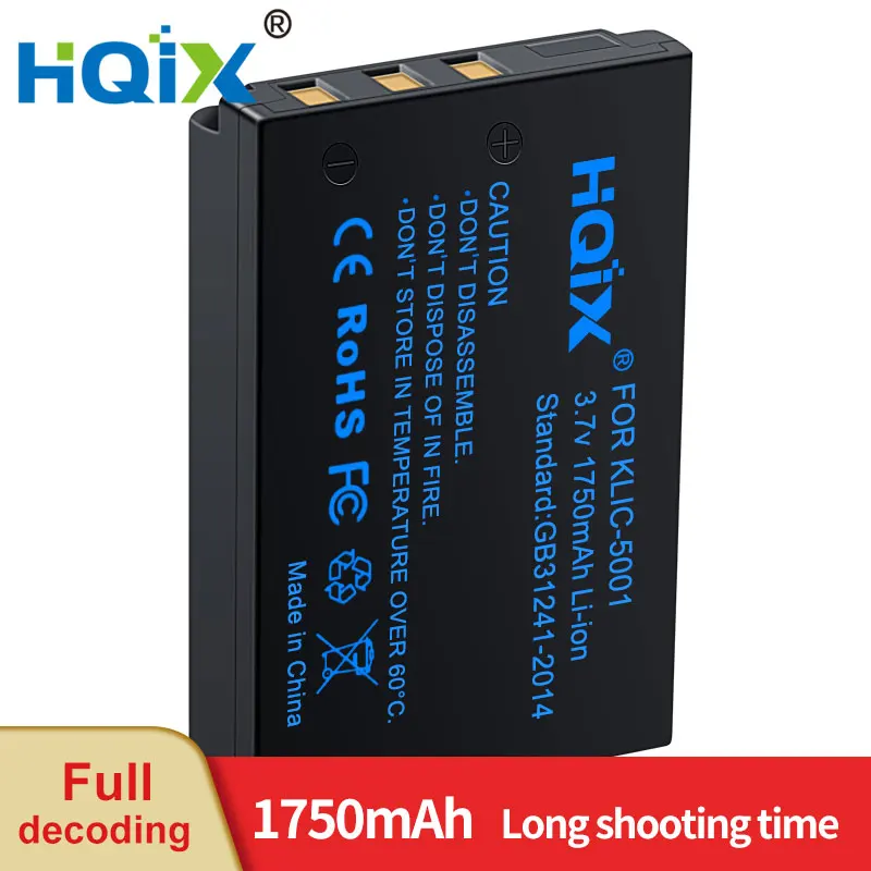 HQIX for Kodak EasyShare P712 Z730 Z760 Z7590 DX649 P850 P880 DX6490 DX7440 DX7590 DX7630 Camera KLIC-5001 Charger Battery
