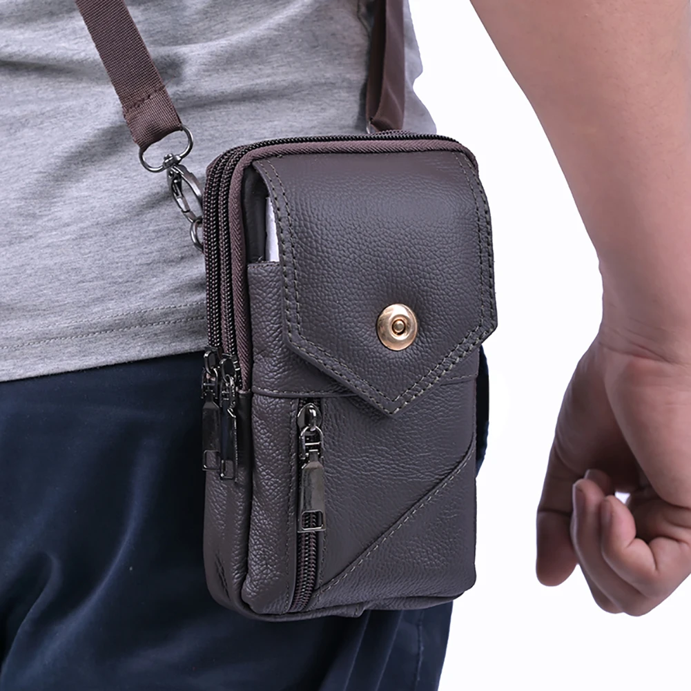 

Men's Genuine Leather Waist Packs Phone Pouch Bags Waist Bag Male Small Chest Shoulder Belt Bag 2021 Designer Crossbody Bags