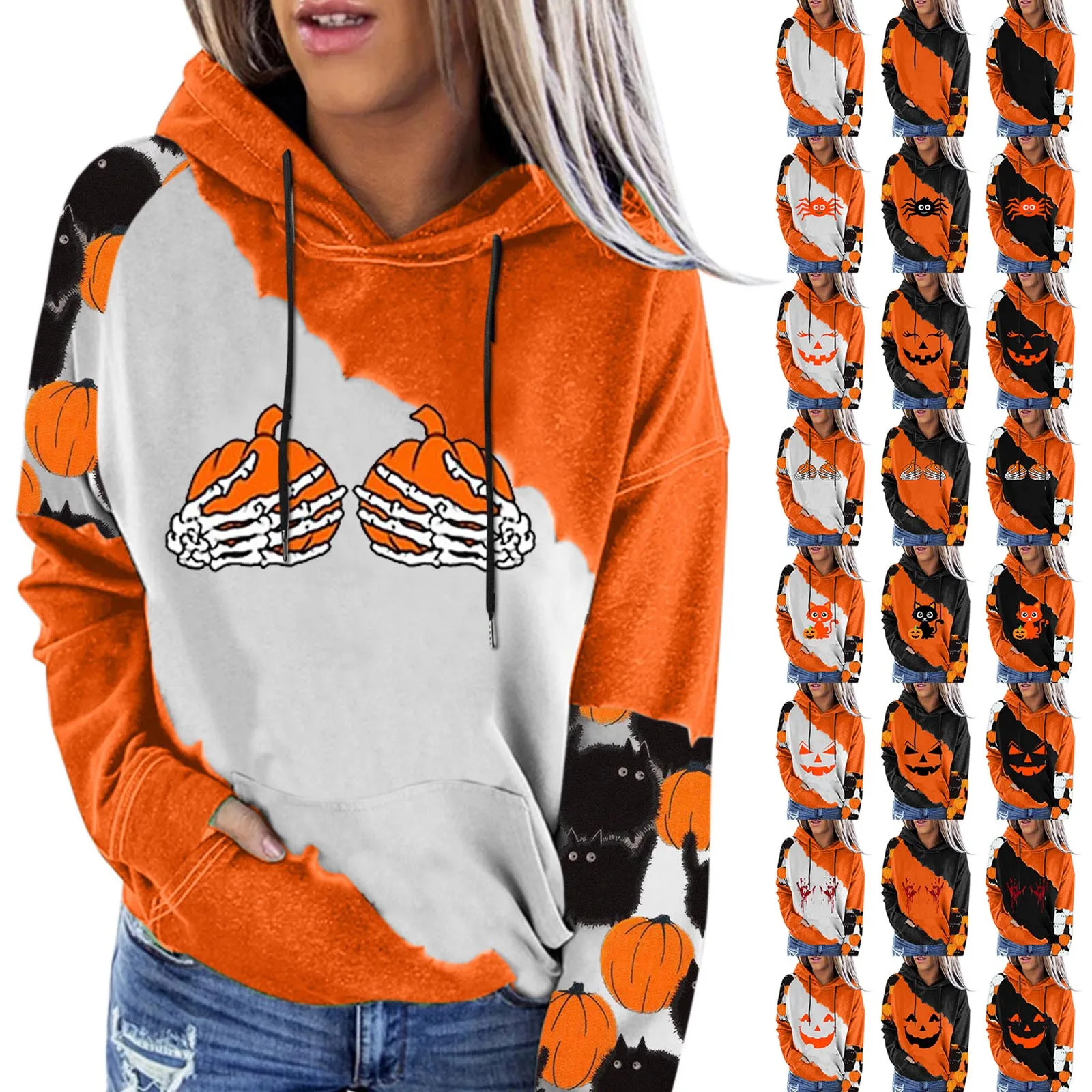 

Long Zippe Sweatshirts for Women Casual Sweatshirts For Womens Halloween Pumpkin Printing Hoodies Fall Matching Sweatshirts