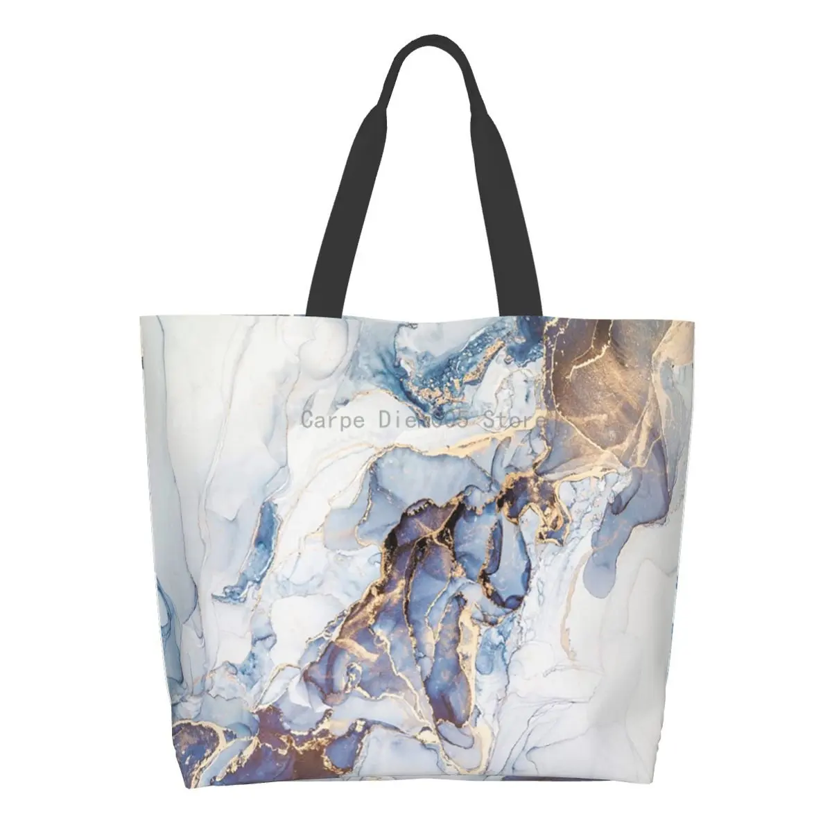 

Women Shoulder Bag Liquid Marble Glowing Golden Veins Dark Blue Gray Large Capacity Shopping Grocery Tote Bag For Ladies