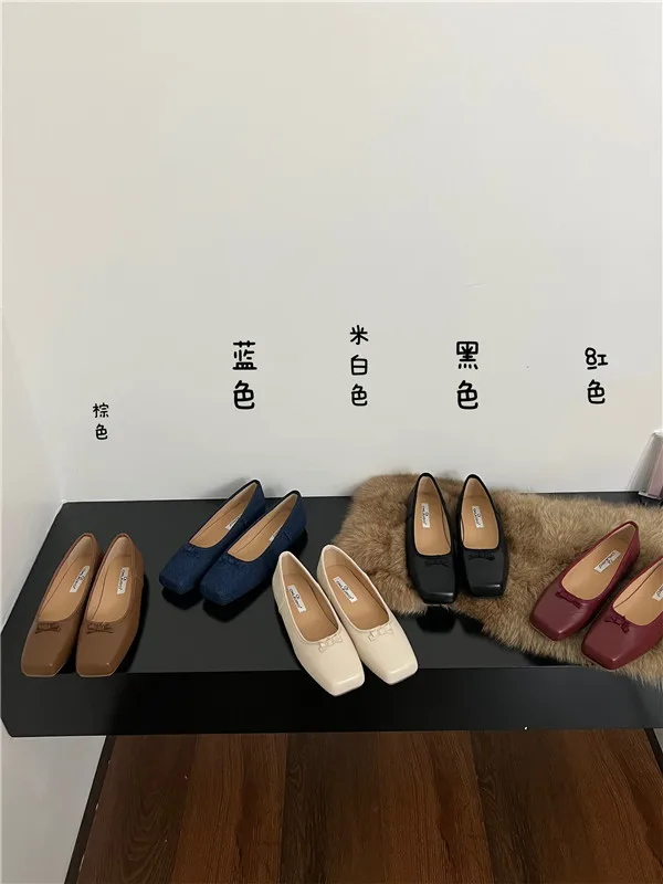 

Shoes Woman Comfortable And Elegant Female Footwear Square Toe Bow-Knot Casual Sneaker Low Heels Ballet Flats Shallow Mouth New