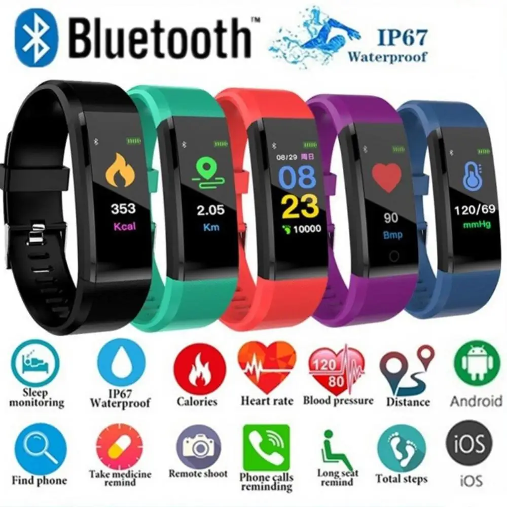 115 Plus Smart Bracelet Bluetooth Smart Watch Heart Rate Blood Pressure Monitor Fitness Tracker Smart Electronic Wristbands 2023