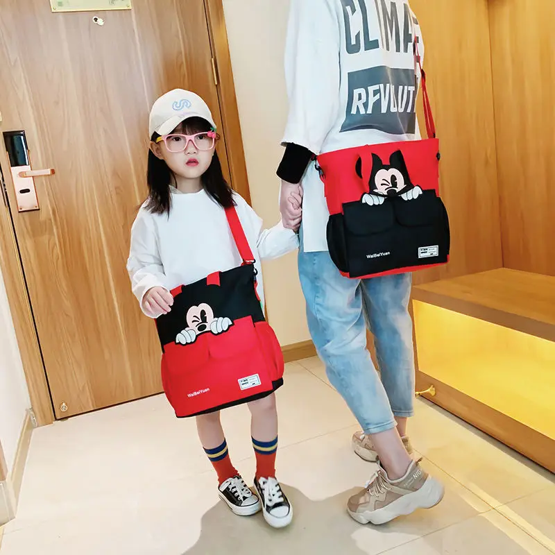 Disney Canvas Messenger Bag Mickey Large-capacity Student Tutoring Bag Tote Bag Fashion Cute School Bag Shoulder Bag wallets