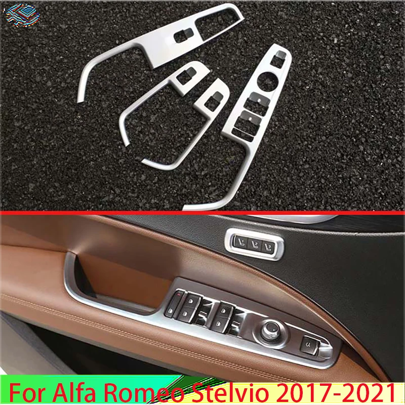 

Для Alfa Romeo Stelvio 2017-2021 автомобильные аксессуары ABS хромированный матовый чехол для окна двери подлокотника панель переключателя отделка форм...