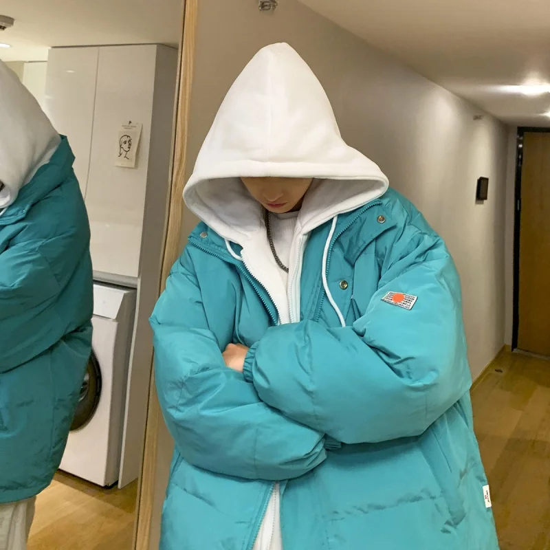 EOENKKY/Men's Hooded Parkas Unisex Korean Fake Two Piece Cotton Padded Jacket Fashion Brand Winter Warm Male Thicken Coats