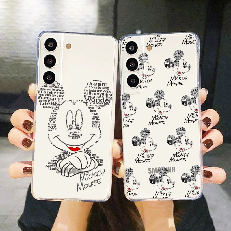 Disney White Mickey Mouse For Samsung Galaxy S23 S22 S21 S20 Ultra Plus Pro S10 S9 S8 S7 4G 5G Transparent Soft Phone Case Funda