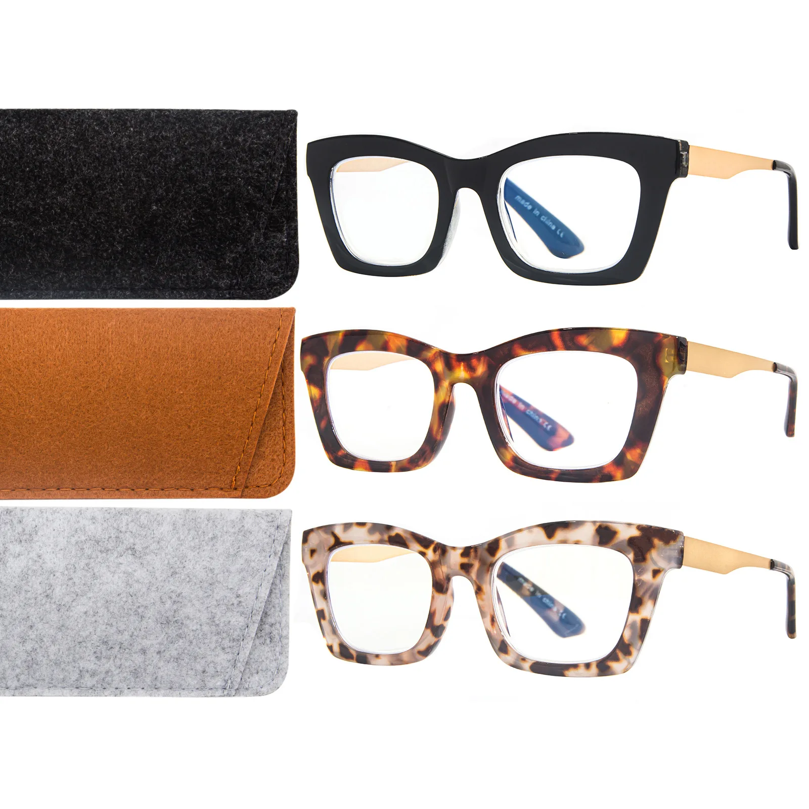 

Presbyopic Eyewear Mixed Metal Anti-blue Light Reading Glasses Fashion Classic Square Frame Trendy Reading Glasses with Case