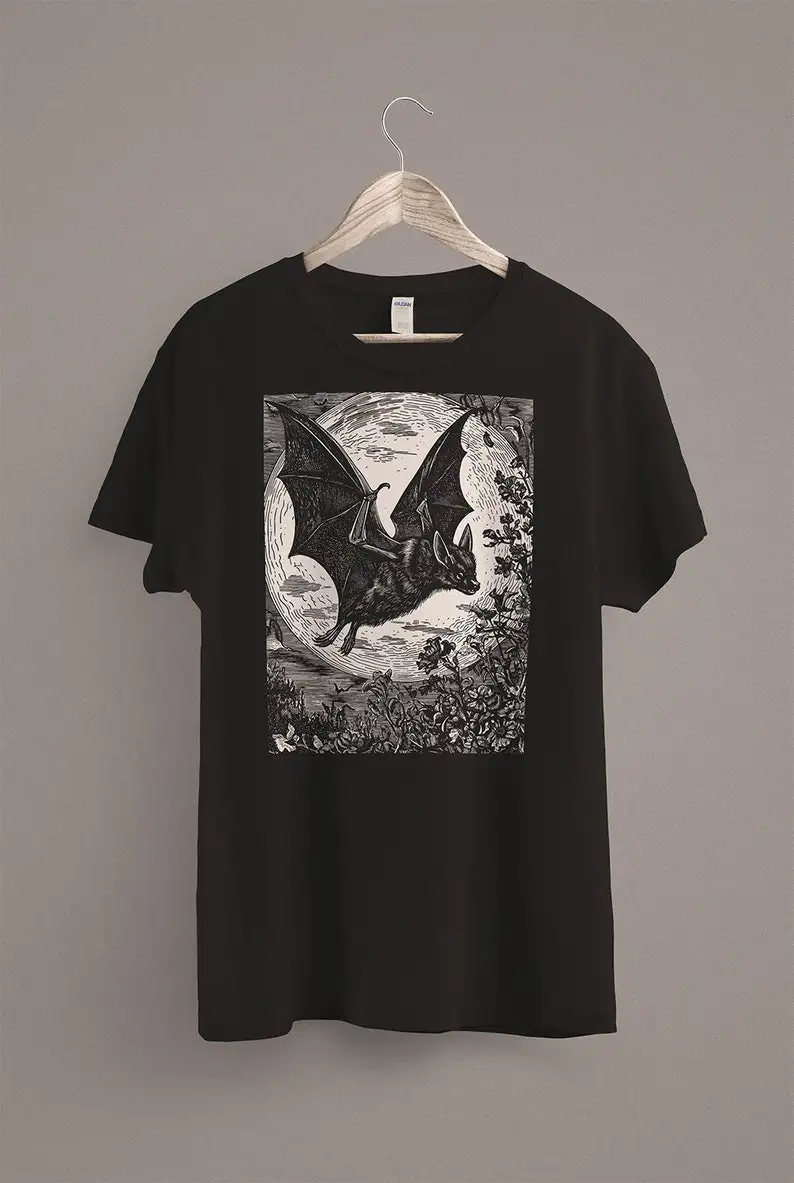 Средневековая Футболка Летучая мышь Готическая хлопковая ткань темная академия