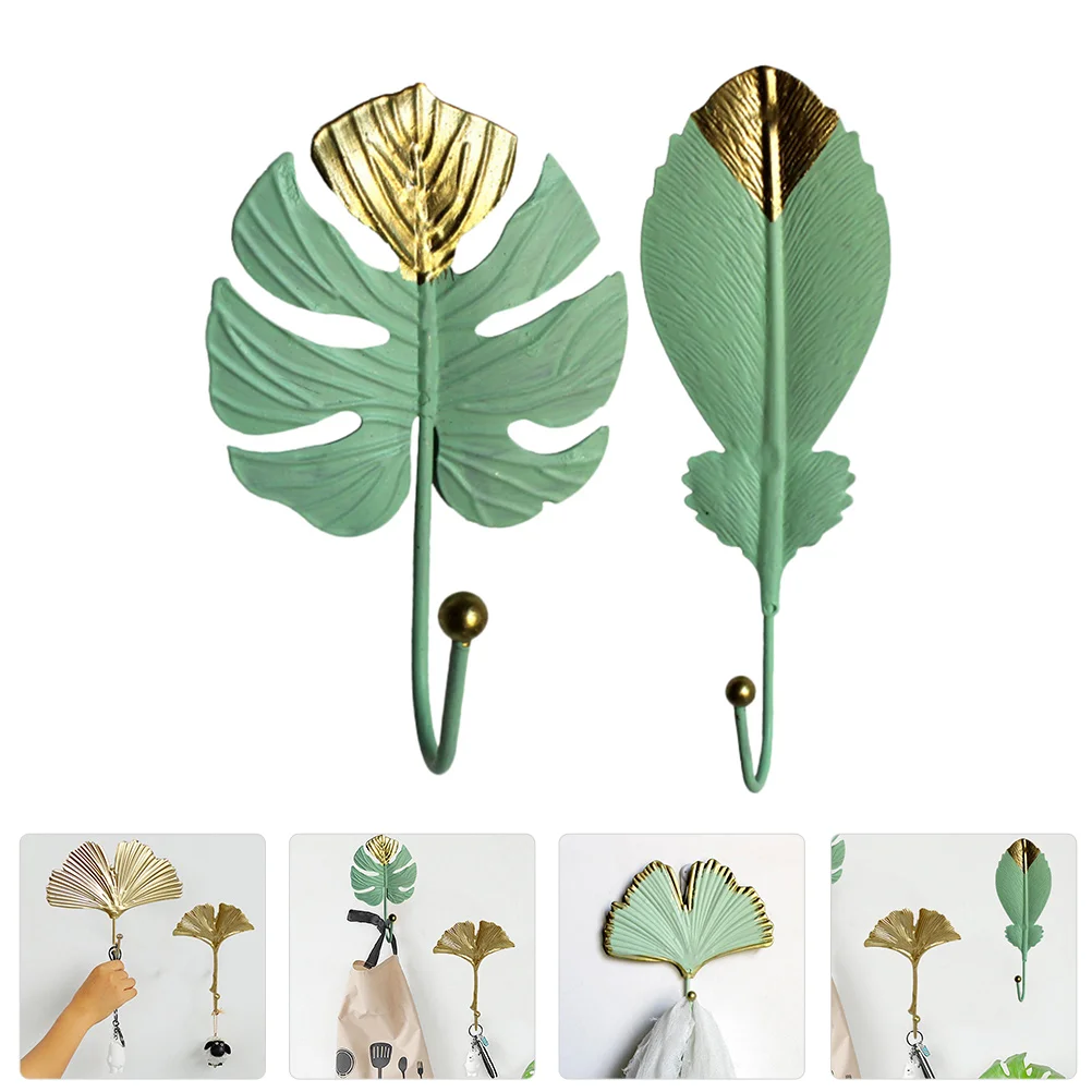 

2pcs Iron Art Storage Hooks Delicate Home Leaf Decorative Storage Hooks