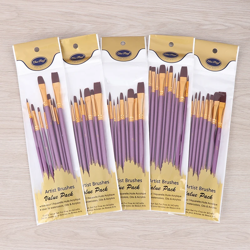 

10Pcs Purple Paint Brush Set Nylon Watercolor Acrylic Oil Drawing Art Supplies