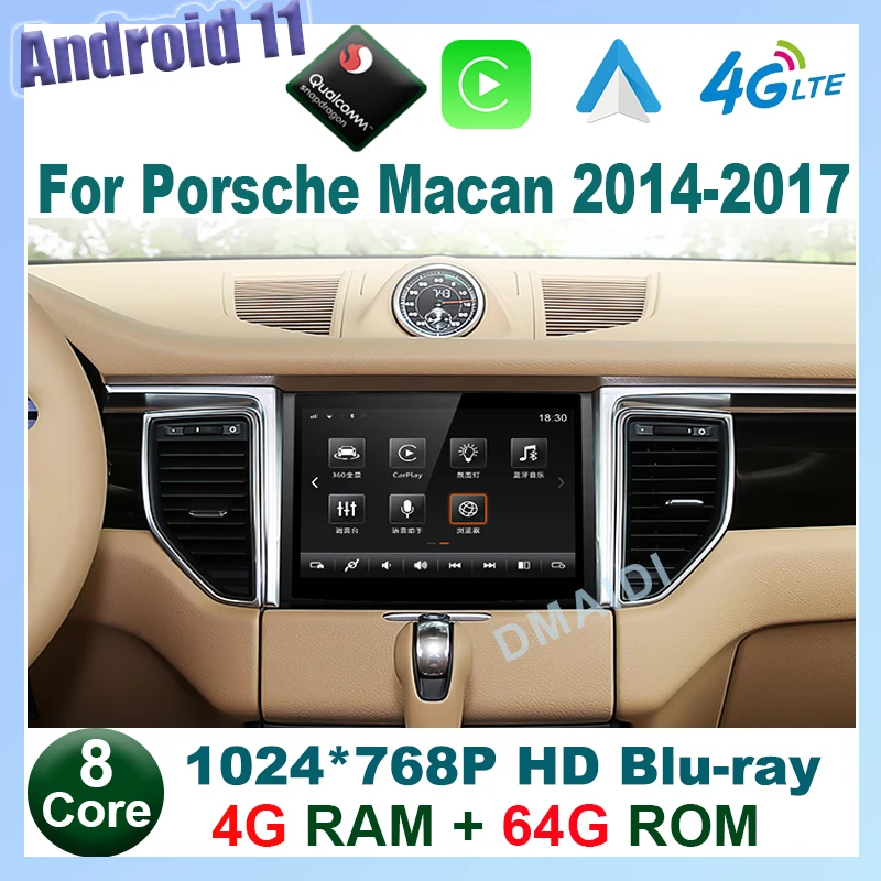 

Snapdragon Android 11 8Core 4+64GB Car Radio GPS for Porsche Macan 2014-2017 with IPS HD Screen DSP 4G carplay 4GLTE