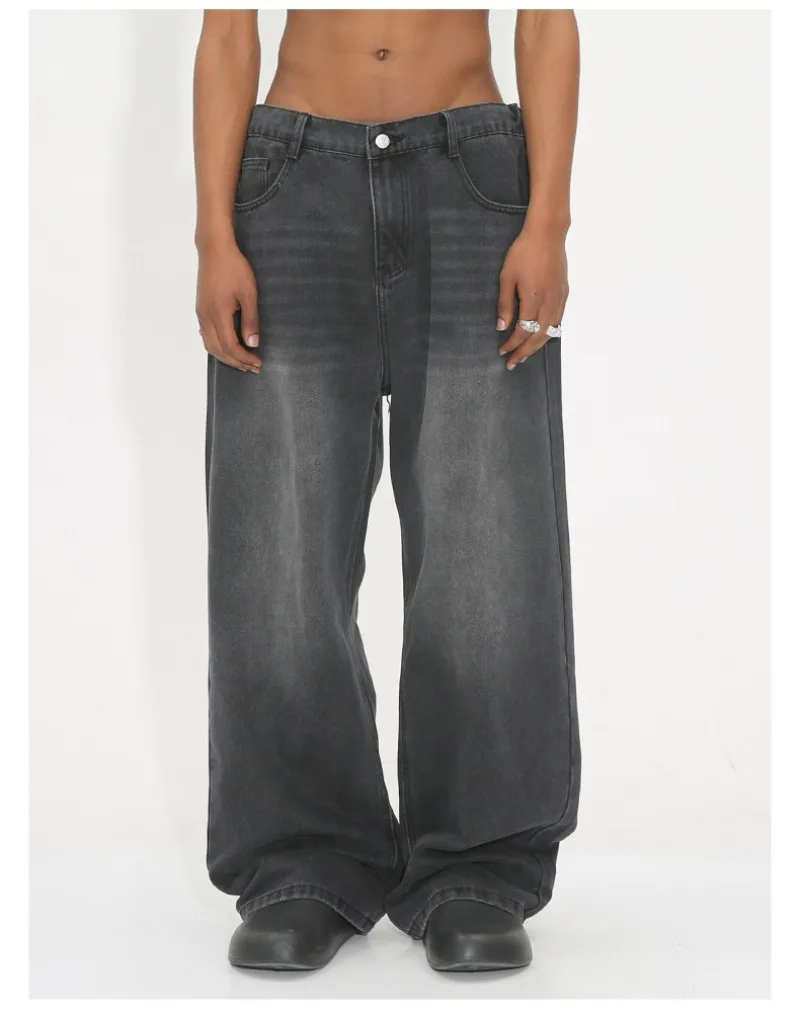 Корейские свободные мужские джинсы с прямыми штанинами универсальные