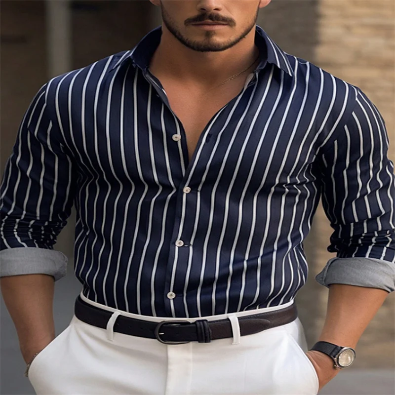 Рубашка мужская с длинными рукавами модная Повседневная Формальная блуза в