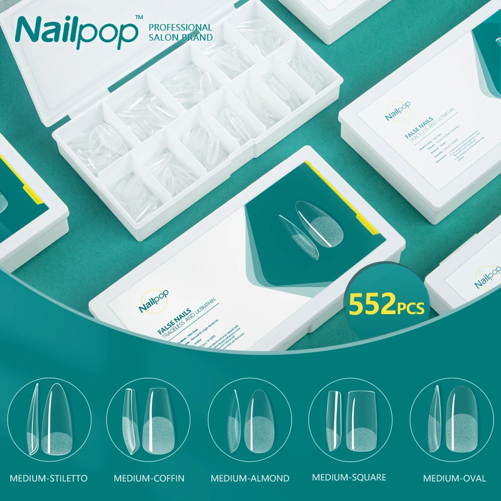 

Nailpop Brand New 552pcs Fals Nail Full Cover Coffin Nails Set PRO Salon Manicure Artificial Nails Press on Nails Medium Length