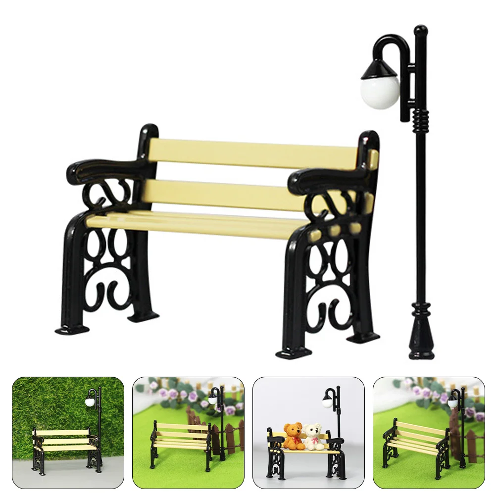 

Bench Lamp Miniature Post Street Garden Minipark Lights Fairy Light Decor Chair Model Landscape Furniture Micro Christmas