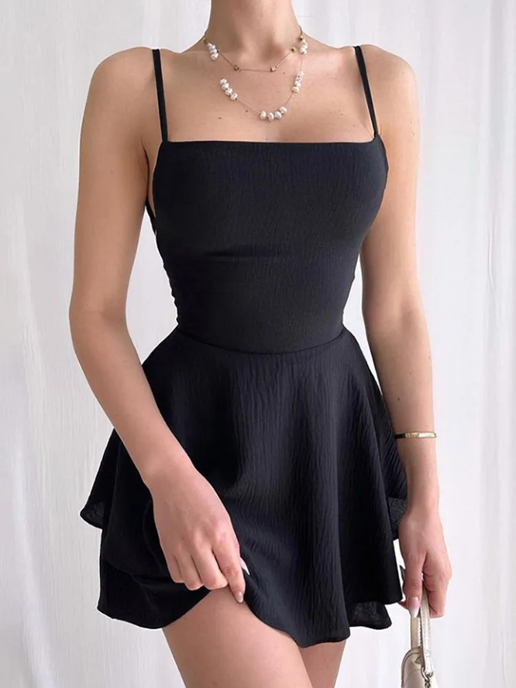 

Элегантное женское платье с оборками, летняя одежда с открытой спиной для женщин, сексуальные мини-платья, женское платье на бретелях, однот...