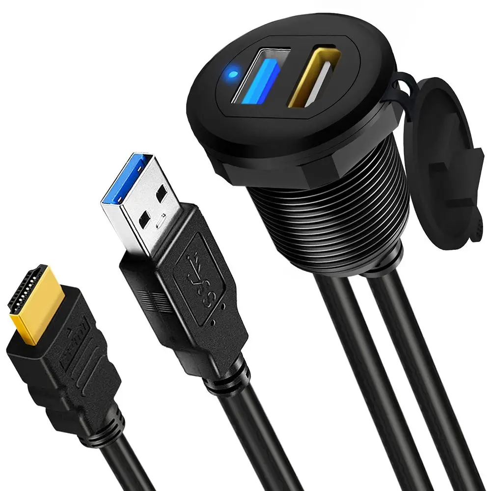 

1 м 3 фута водонепроницаемый алюминиевый сплав светодиодный индикатор USB 3,0 и HDMI кабель для скрытого монтажа удлинитель Автомобильная панель...