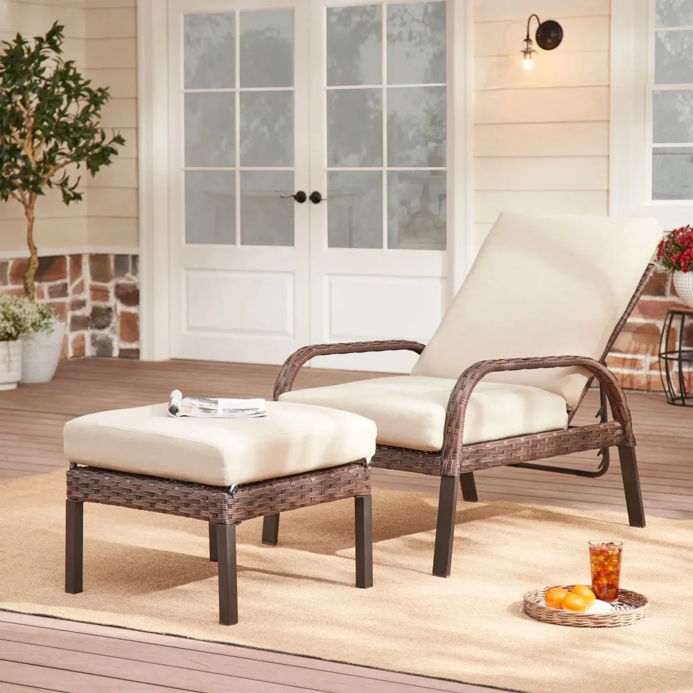 

Mainstays Tuscany Ridge 2-Piece Wicker Reclining Chaise Lounge, Beige