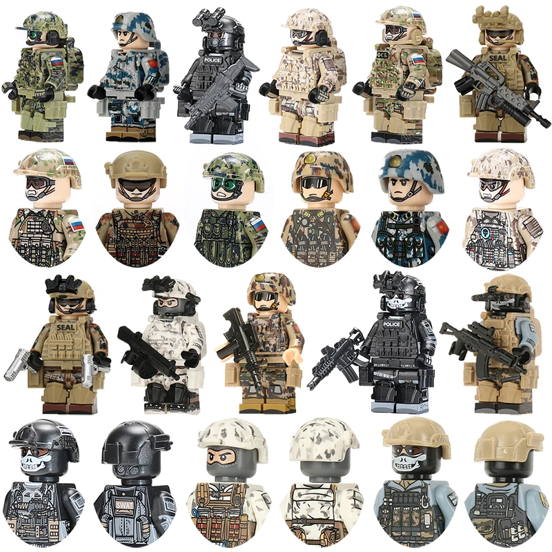 

Military Bricks WW2 Russian Special Force US Navy Figures City Police Camouflage Soldier Weapons Building Blocks Kid Toys Gifts