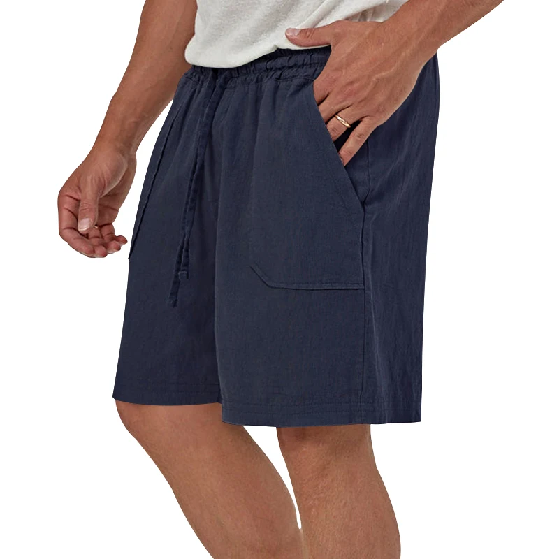 Summer Men's Vest Cotton Linen Suit  Collar Casual Slim Fit Waistcoat For Man Clothing Fashion Short 2pcs Set