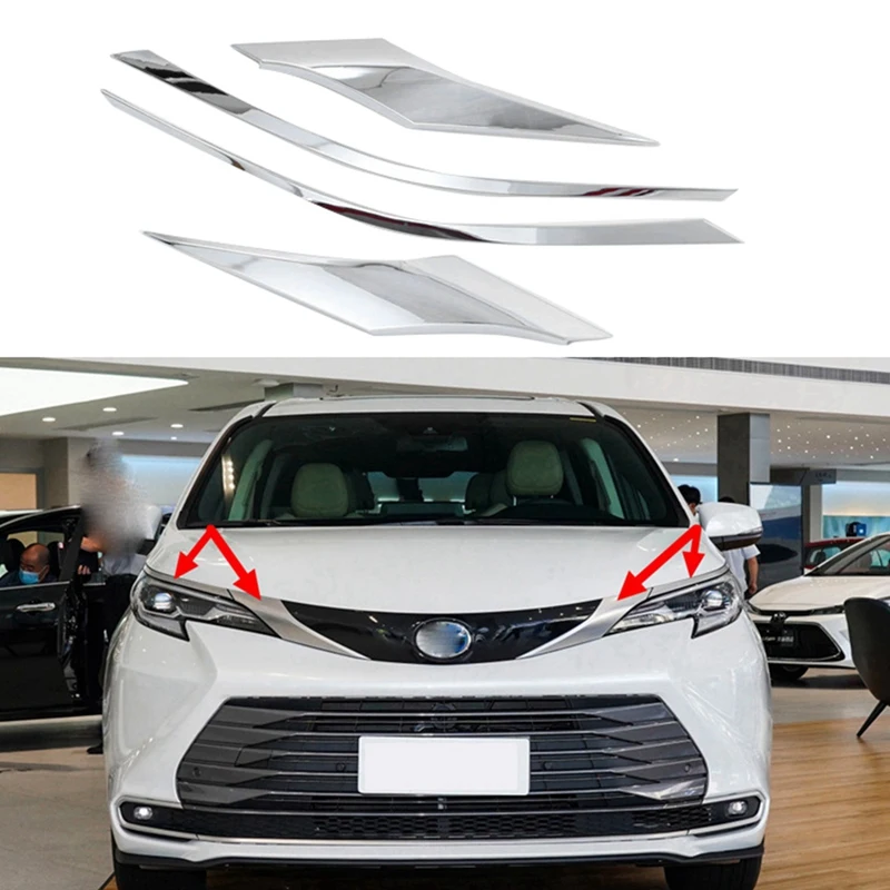 

4 шт. для Toyota Sienna 2021 2022 ABS передняя фара лампа Накладка для бровей отделка решетка украшение полоса