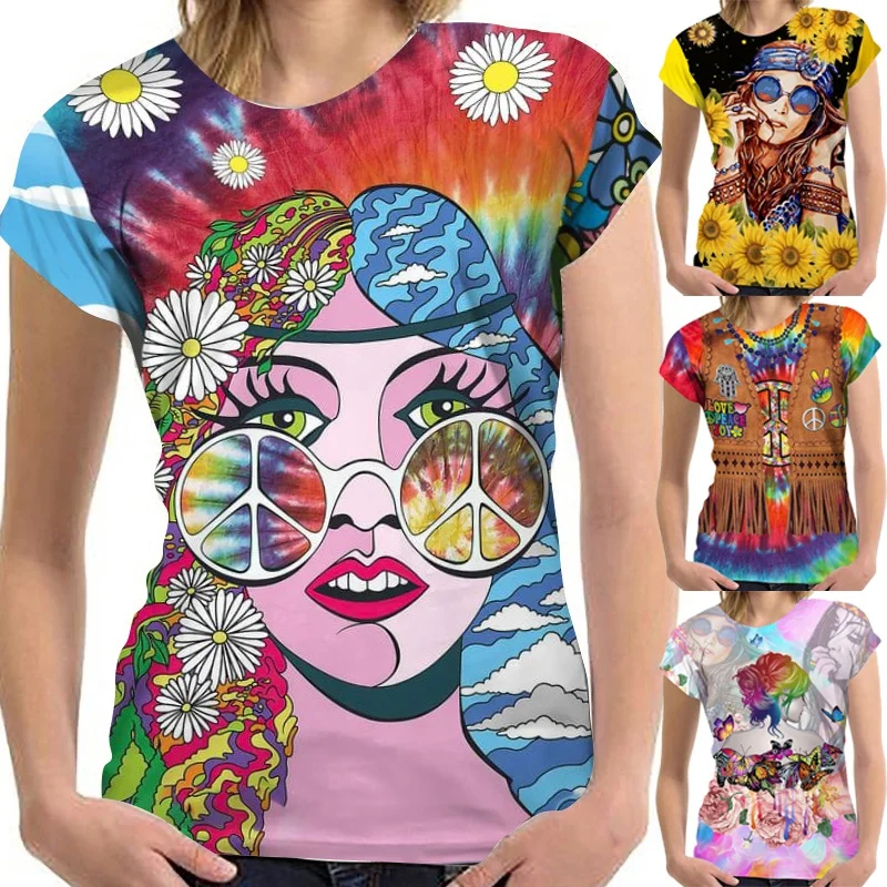 

Новинка, женская модная рубашка с 3D-принтом надписи мира, футболка с цветочным принтом, футболка с принтом в стиле хиппи
