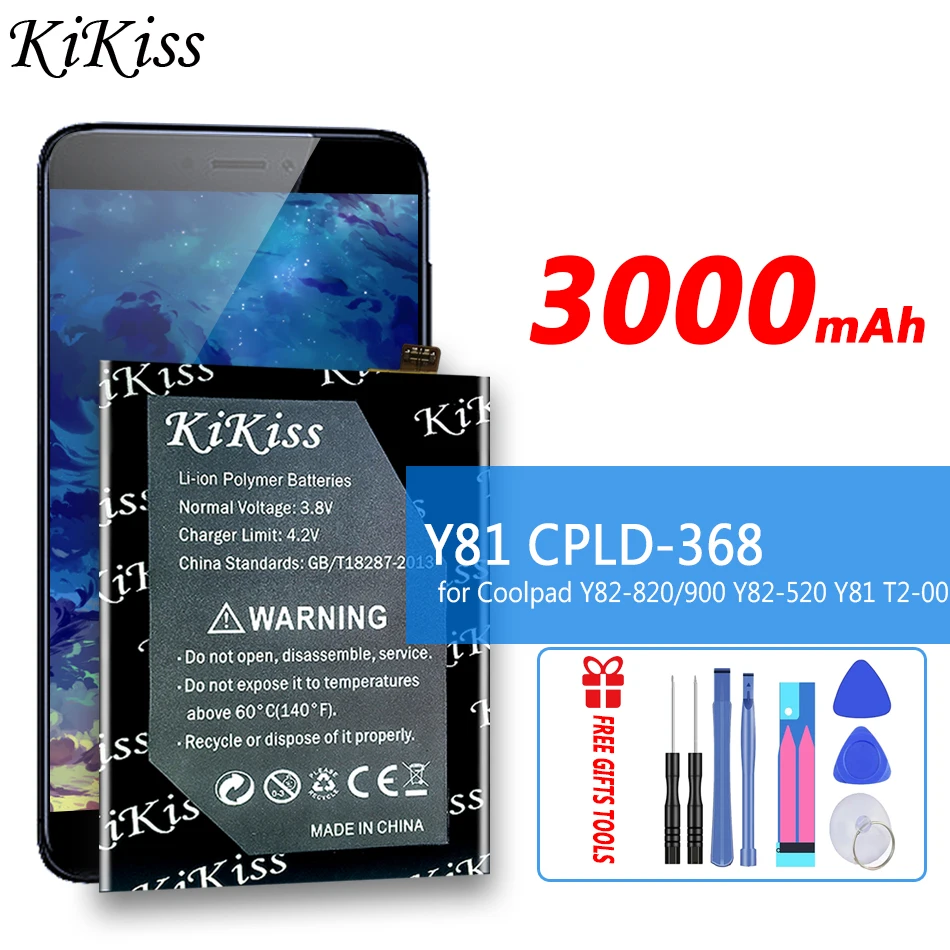 

KiKiss High Capacity Battery Y 81 CPLD-368 CPLD368 CPLD 368 3000mAh for Coolpad Y82-820/900 Y82-520 Y81 T2-00 Batteries