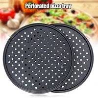 pizza pan non stick carbon steel with holes round baking tray for home kitchen dropshipping