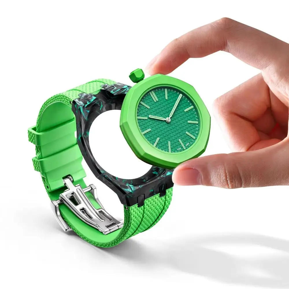 Фото Корпус из углеродного волокна + ремешок из фторкаучука для Swatch x AP Royal Pop Pocketwatch, комплект для преобразования карманных часов в наручные для Audemar Piguet Oak. №4