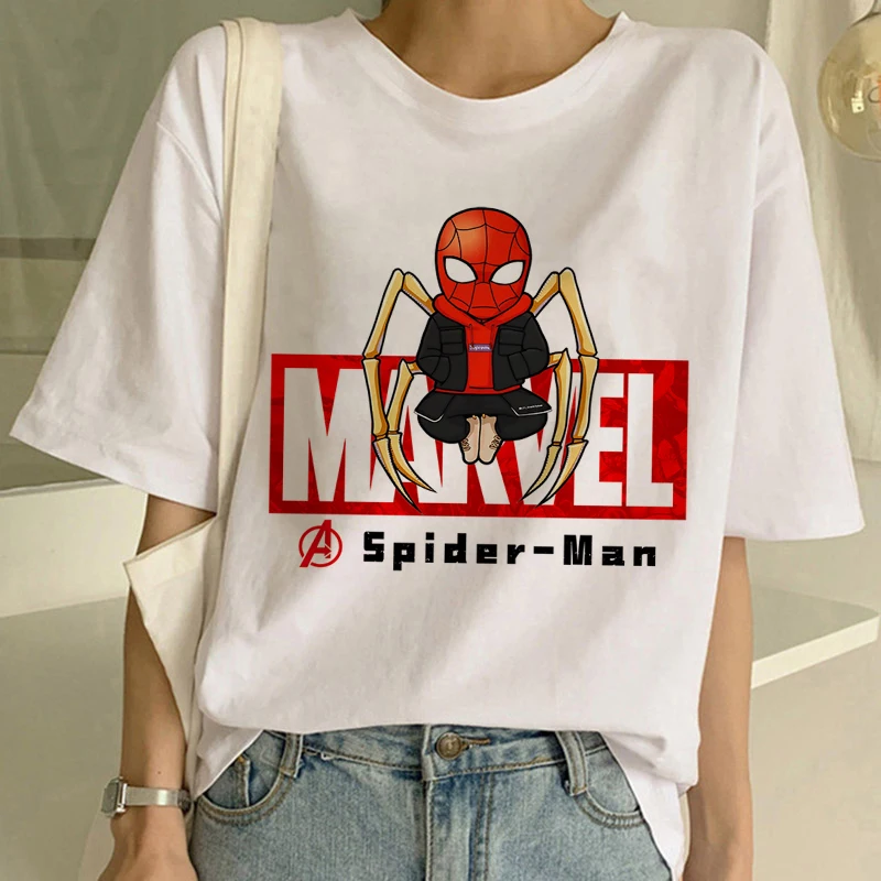 Spiderman Graphic Print T-shirt Women Tee Harajuku Aesthetics White Tops Kpop Tshirt 2022 New Summer Fashion Y2k Female T Shirt