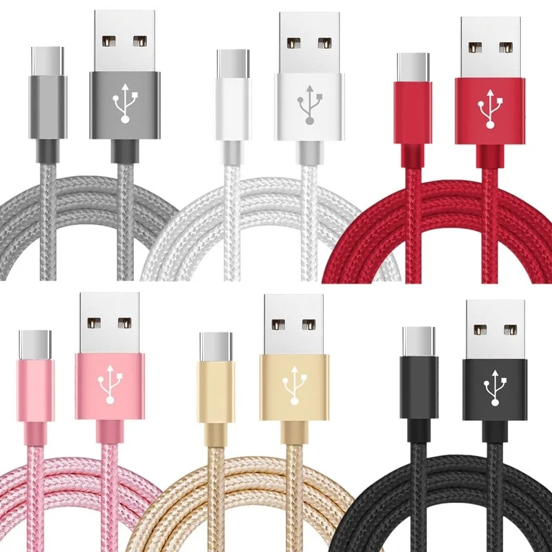 

Nylon Braided Micro Type c USB Cable 2.4A Fast Charging Data Charger Cord For Samsung Xiaomi HTC Android Phone Cables 1M 2M 3M
