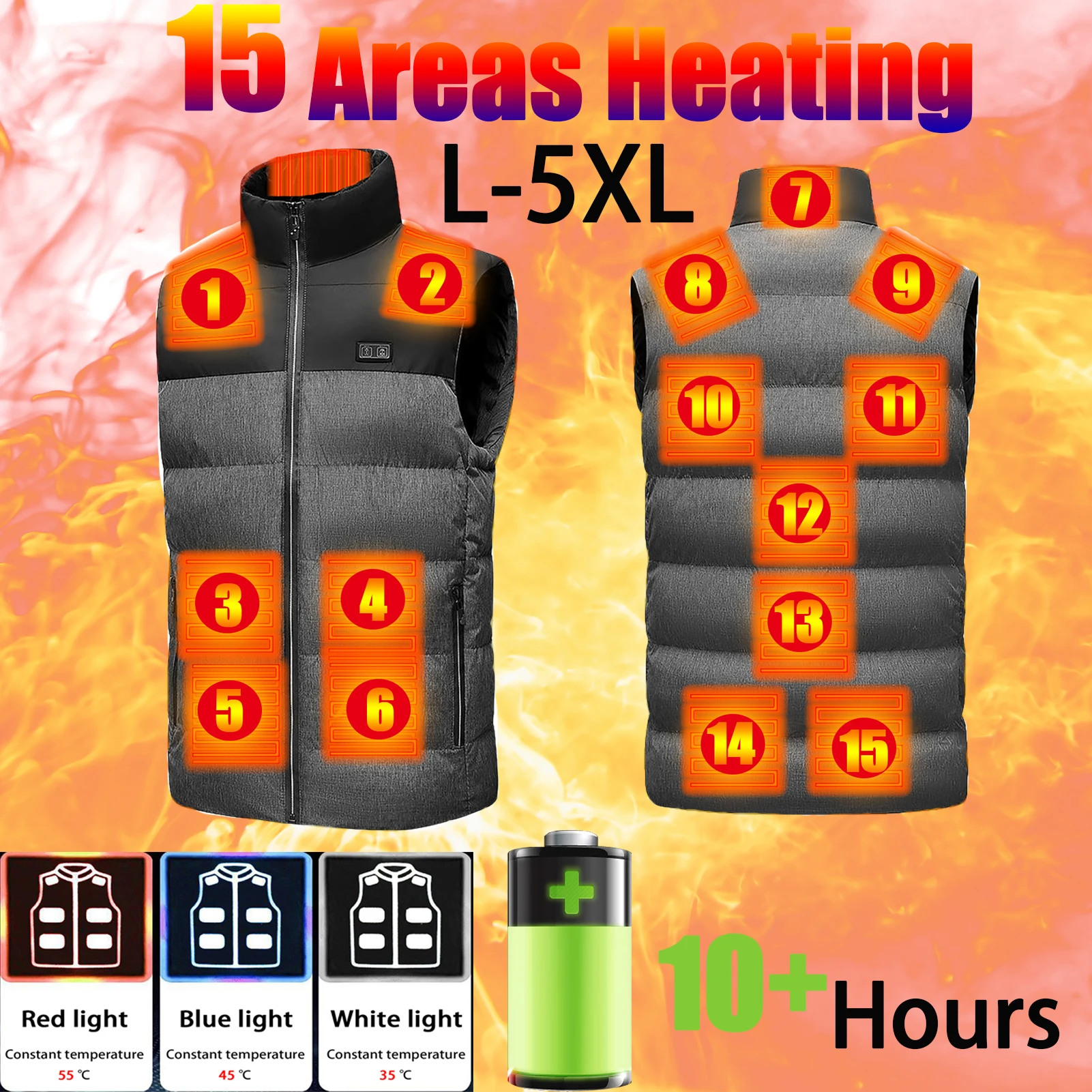 

Мужские куртки с электрическим подогревом, 5 В, низкое напряжение, застежка-молния, куртка с подогревом и карманами, жилет с подогревом для спорта на открытом воздухе, рыбалки