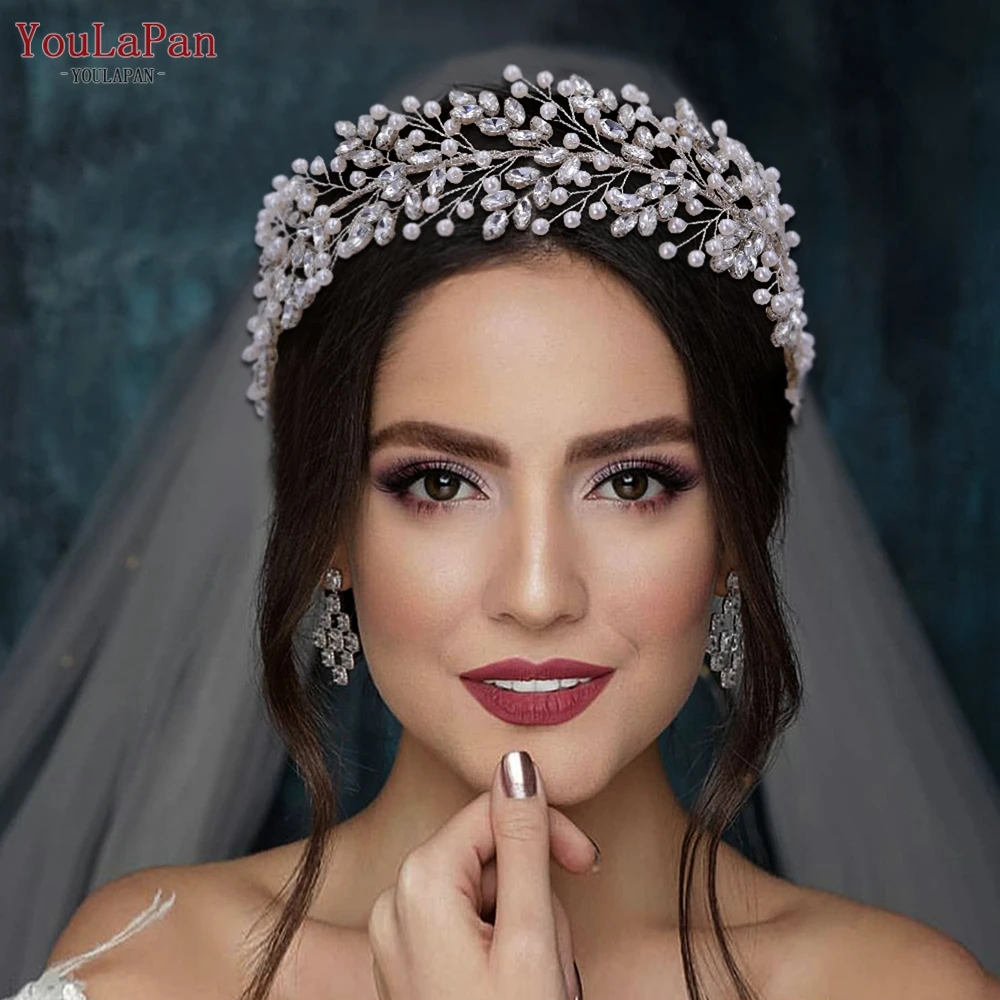 

YouLaPan HP446 Romantic Pearl Hair Band Bride Hair Jewelry Bridal Headband Crystal Wedding Crown Hair Accessories Pageant Tiara
