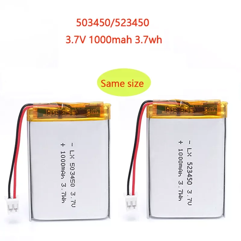 

NEW2023 523450/503450 1000mAh 3.7V Polymer Lithium Rechargeable Battery Li-ion Battery PH2.0 2pin For MP5, smart watch, speaker