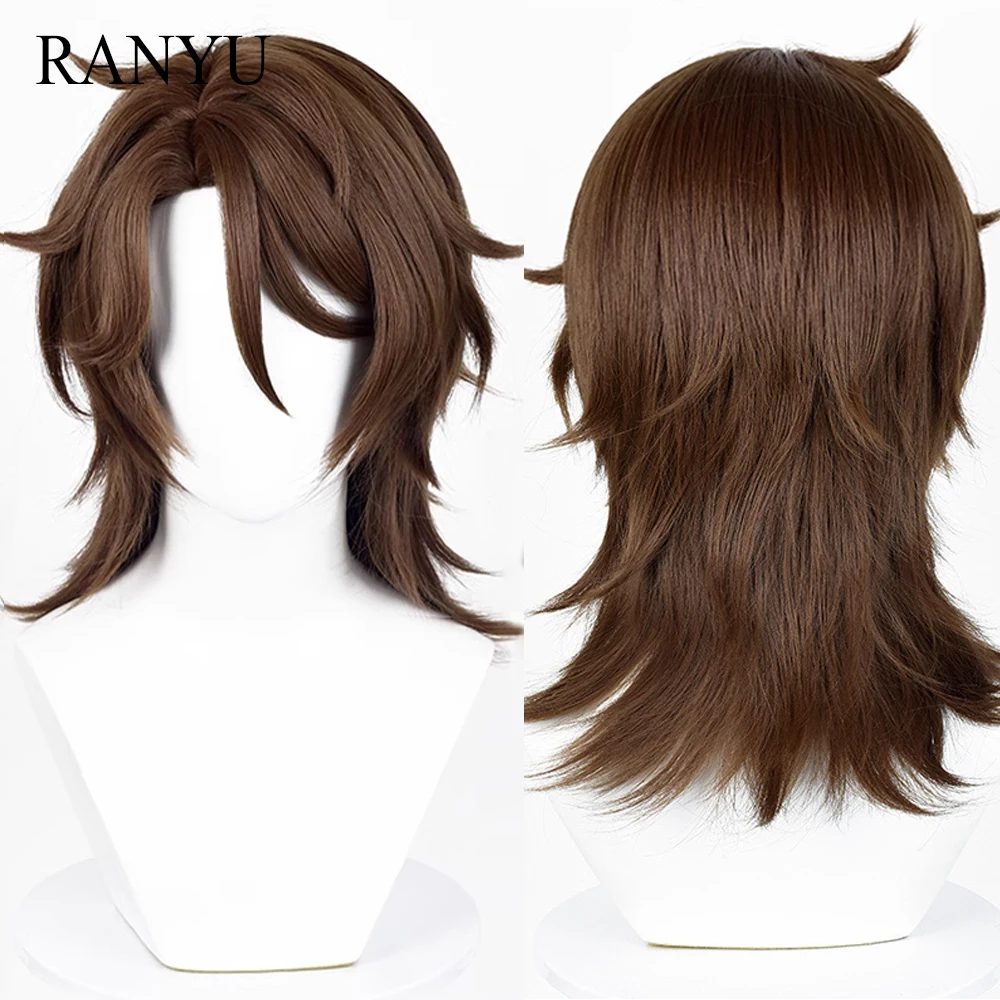 Коричневый короткий прямой синтетический парик аниме косплей игры термостойкий