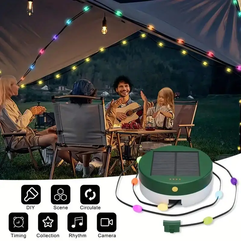

RGB-гирлянда на солнечной батарее для кемпинга, умное управление через приложение, освещение, перезаряжаемая Водонепроницаемая уличная лампа на солнечной батарее, аварийная палатка, ночное освещение