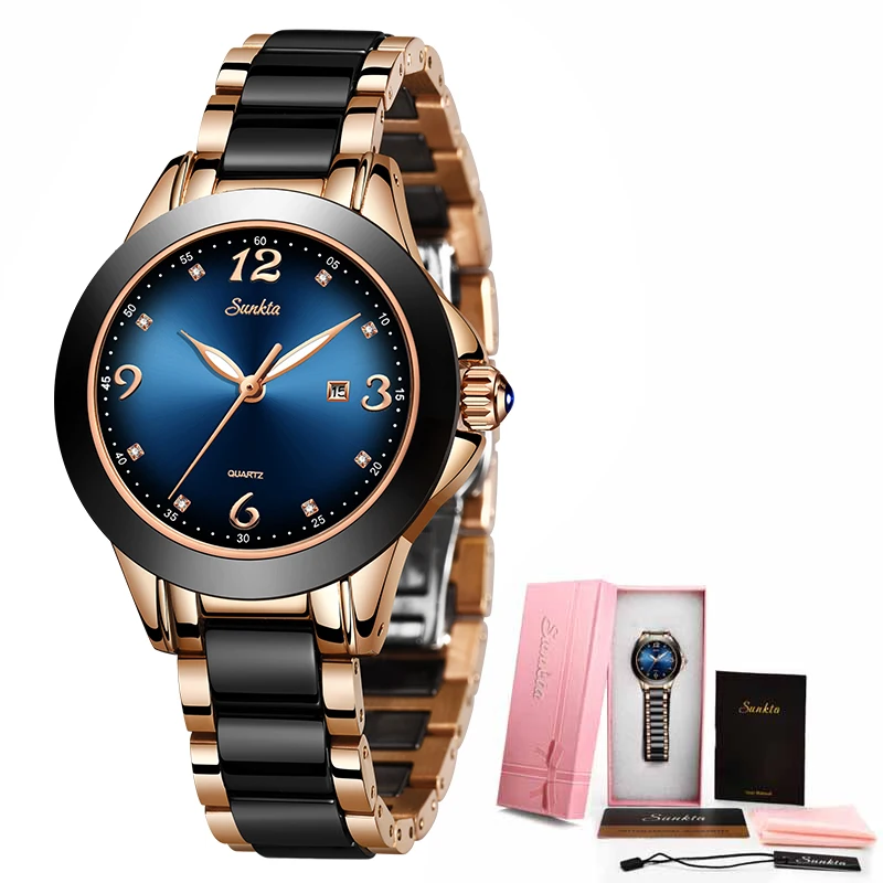 Sunkta Brand Women's Watches Fashion Waterproof Watches Women Ceramic Bracelet Wristband Lady Watch Girl Clock Relogio Feminino