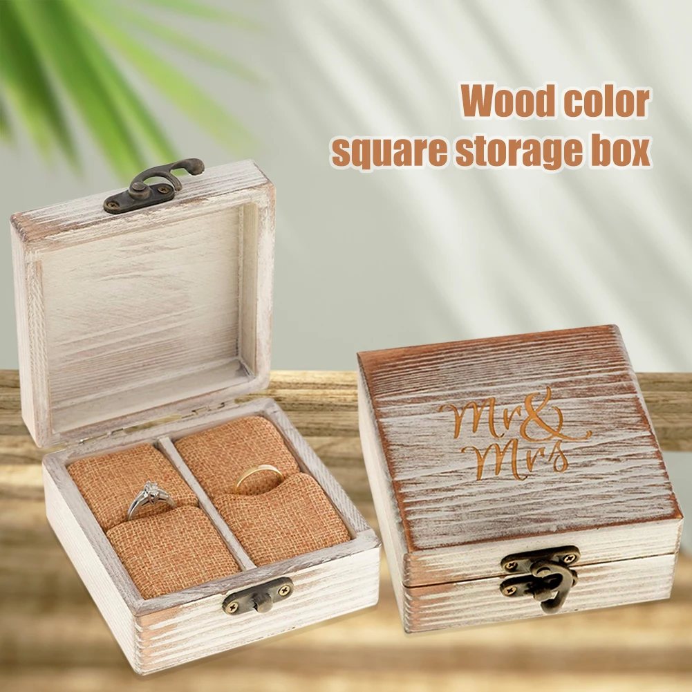 

Wedding Ring Box Wooden Engagement Ring Box for Him and Her Mr. and Mrs. Ring Holder 2 Slots Flip Lid for Wedding Anniversary