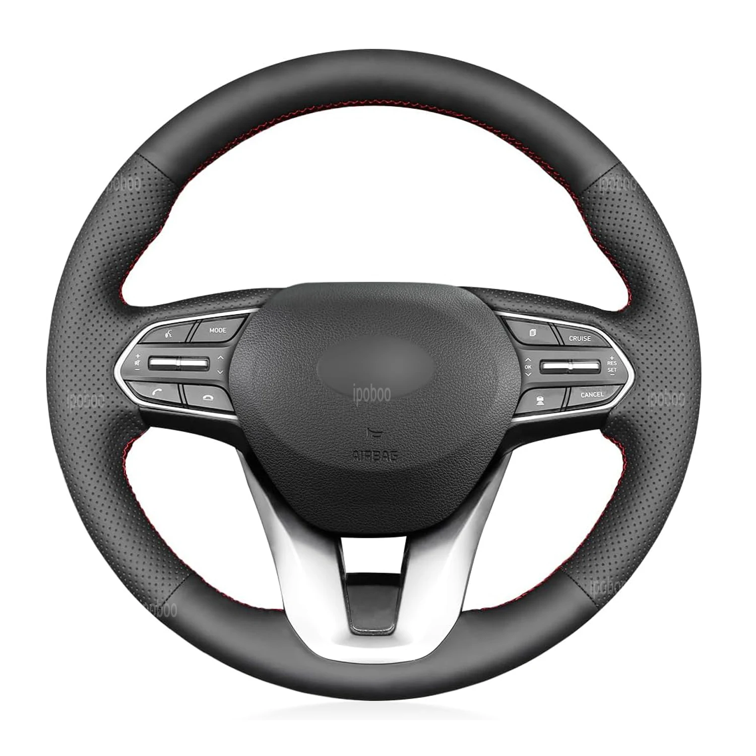 

Чехол на руль для Hyundai Santa Fe 19-23 Palisade 20-22, черная перфорированная кожаная защитная крышка рулевого колеса