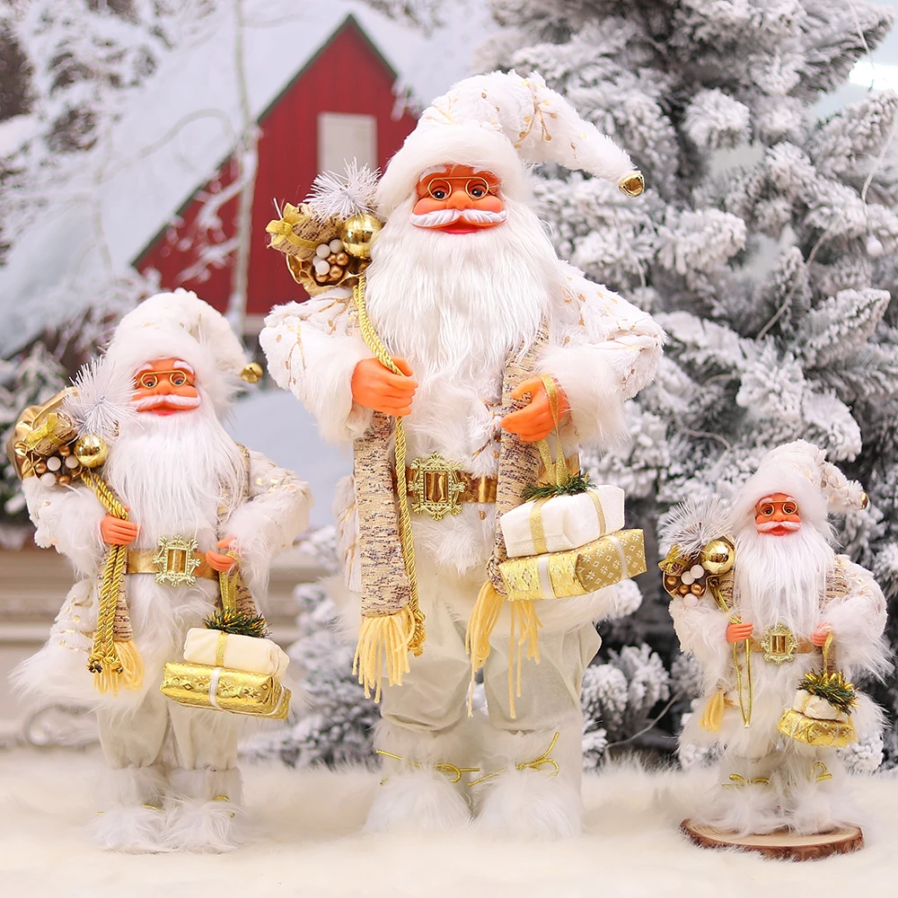 2024 New Year 60/45/30cm Christmas Decorations for Home Gilded White Robe Santa Claus Shopping Mall Christmas Tree Plush Doll